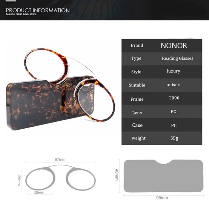NONOR TR Clip nez pont Mini lunettes de lecture 1.0 à 3.5