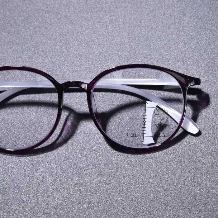 Lunettes de lecture multifocales rondes en TR90 violettes pour femmes