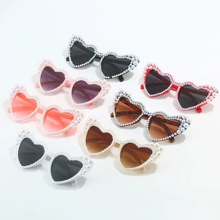 Lunettes de soleil de luxe en forme de cœur de perles pour femmes, jolies lunettes de fête de mariage pour dames, UV400, lunettes de mariée pour demoiselle d'honneur