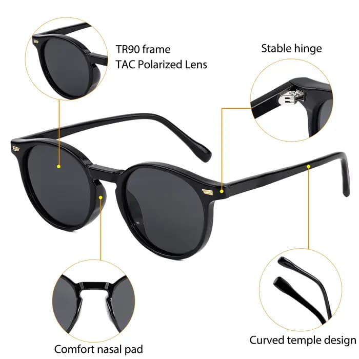 HBK mode lunettes De Soleil polarisées hommes rond TR90 cadre