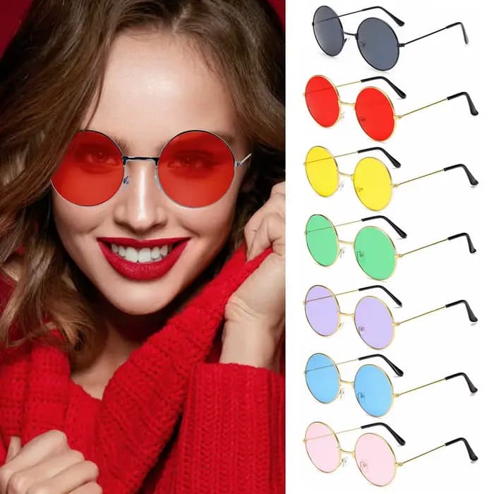 Lunettes de soleil rondes en métal pour soirée disco, style mode