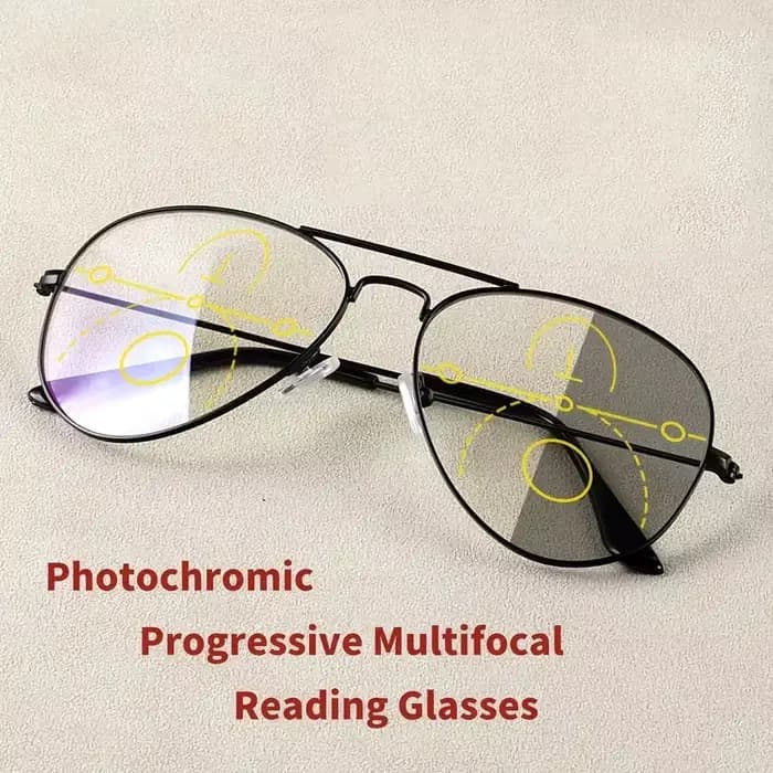 Lunettes de lecture multifocales photochromiques à grande monture – Alliage de cuivre