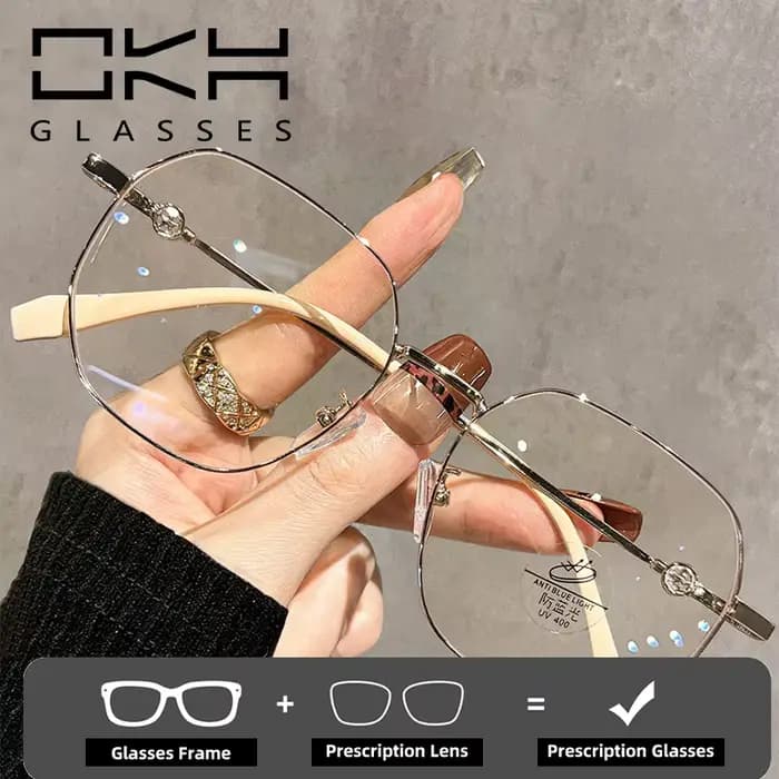 OKH vente chaude or soie grand cadre polygonal lunettes de lecture