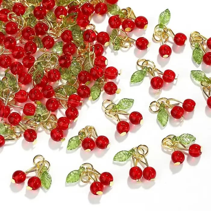 Breloques cerise rouge, 10 pièces, pendentifs fruits rouges en verre mignon avec boucle, accessoires de fabrication de bijoux pour Bracelet, collier, boucles d'oreilles