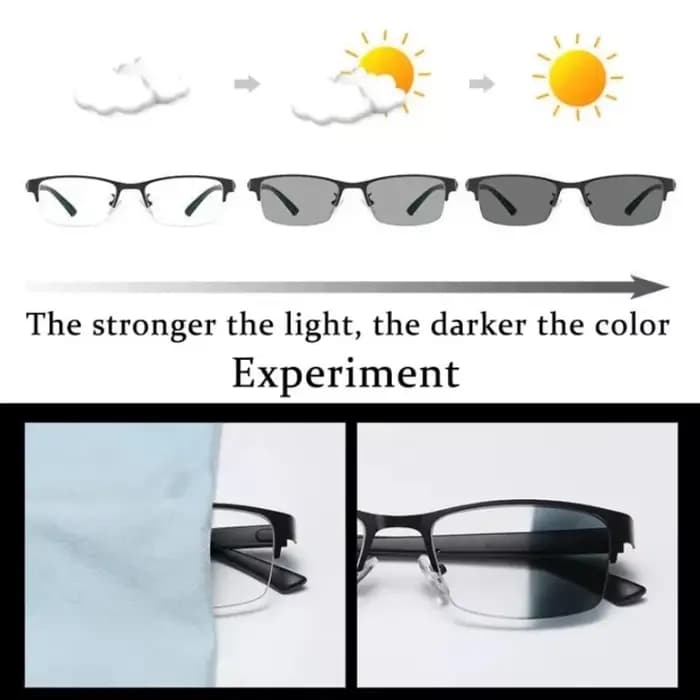 Lunettes de myopie à demi-monture photochromiques pour hommes, verres d'affaires gris 0 ~ -4.0, lunettes légères bloquant la lumière bleue