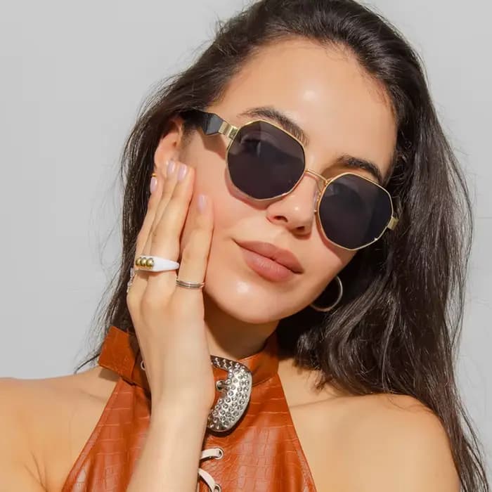 Lunettes de soleil en métal polygone pour femmes