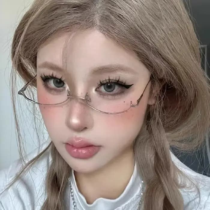 Lunettes vintage demi-monture en métal sans lentille pour filles