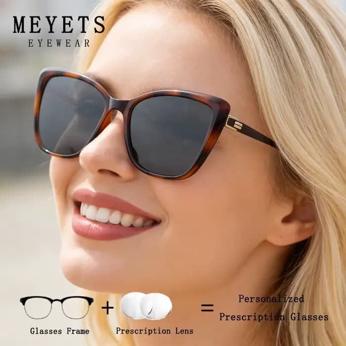 MEYETS mode personnalisé papillon grand cadre conception UV400 lunettes de soleil femme personnalisable Prescription