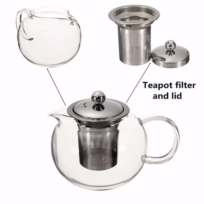 Théière en verre résistant à la chaleur, théière en borosilicate transparent, infuseur en acier inoxydable 304, théière à fleurs, théière de 650ml 950ML