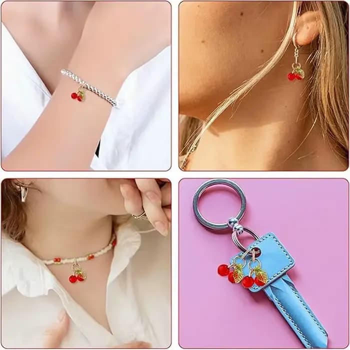 Breloques cerise rouge, 10 pièces, pendentifs fruits rouges en verre mignon avec boucle, accessoires de fabrication de bijoux pour Bracelet, collier, boucles d'oreilles