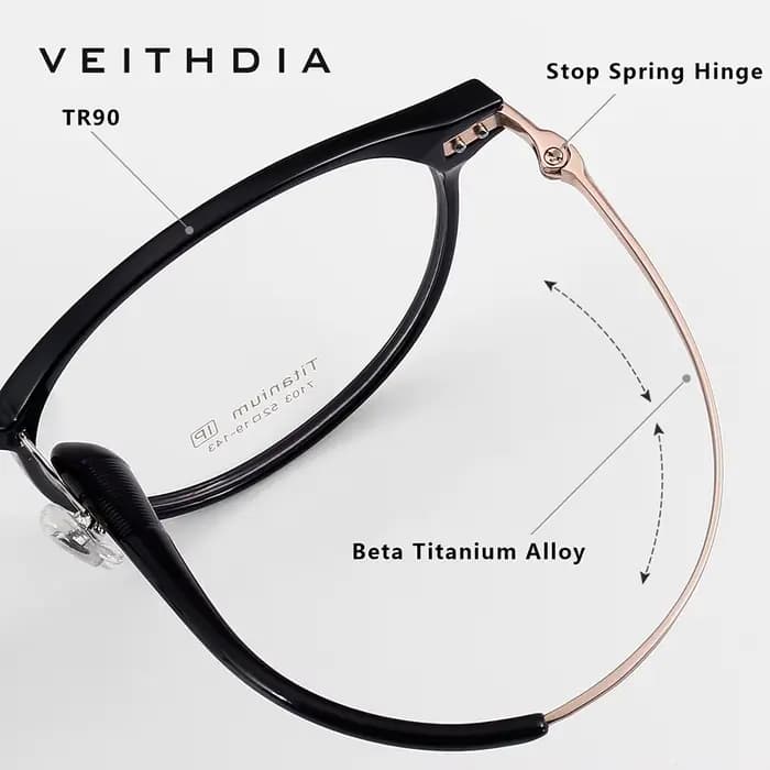Lunettes optiques anti-lumière bleue de marque VEITHDIA, monture en titane TR90, anti-fatigue, pour lecture sur ordinateur, rondes, unisexes, E71F03