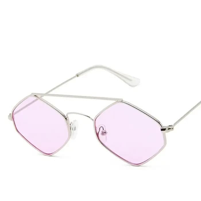Lunettes de soleil océan polygonales pour femme avec monture métallique rétro et design à double faisceau