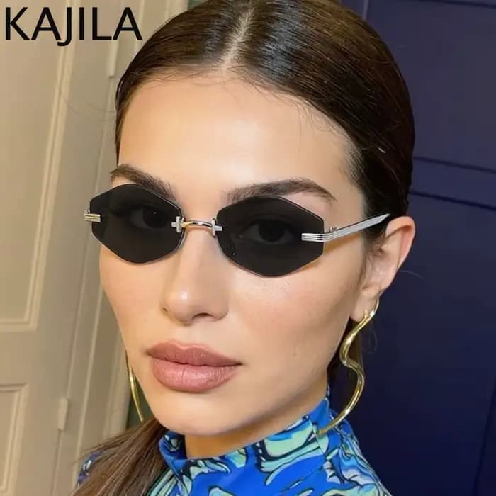 Petites lunettes de soleil hexagonales sans monture pour femmes 2025 – Marque de luxe