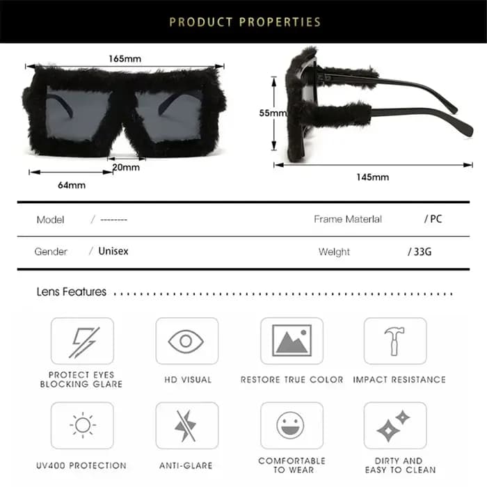 Lunettes de soleil carrées surdimensionnées en velours pour femmes