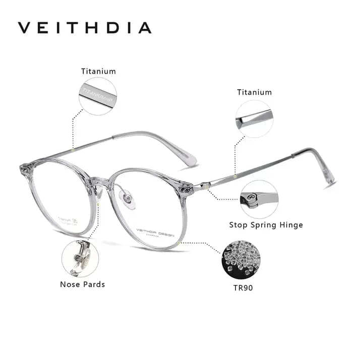 Lunettes optiques anti-lumière bleue de marque VEITHDIA, monture en titane TR90, anti-fatigue, pour lecture sur ordinateur, rondes, unisexes, E71F03