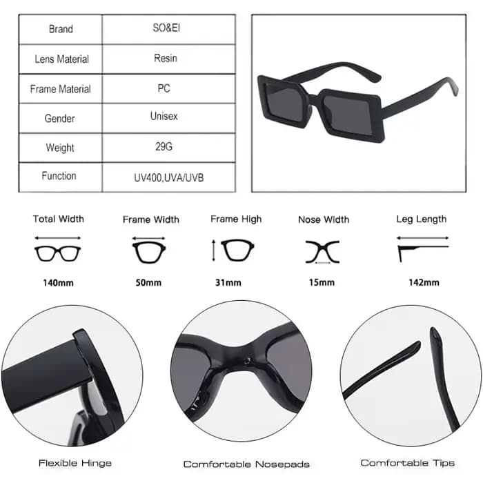 SO & EI mode Fluorescent vert Rectangle femmes lunettes de soleil clair océan lentille