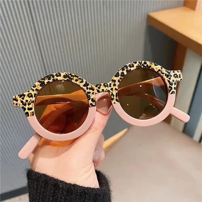 Enfants mignon dessin animé lunettes de soleil rondes fille garçon léopard Double couleur Vintage