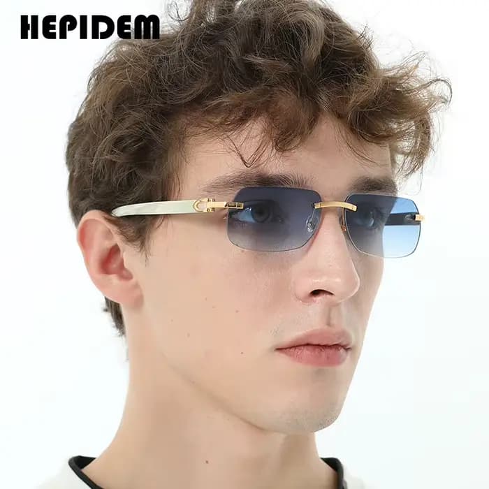 Lunettes de soleil carrées en corne de buffle pour hommes et femmes