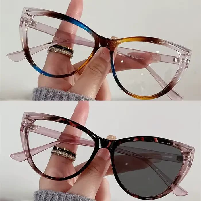 Lunettes Photochromiques Oeil de Chat Tendance Vintage Femme Homme Monture à Changement de Couleur Anti-Lumière Bleue Lunettes de Soleil UV400