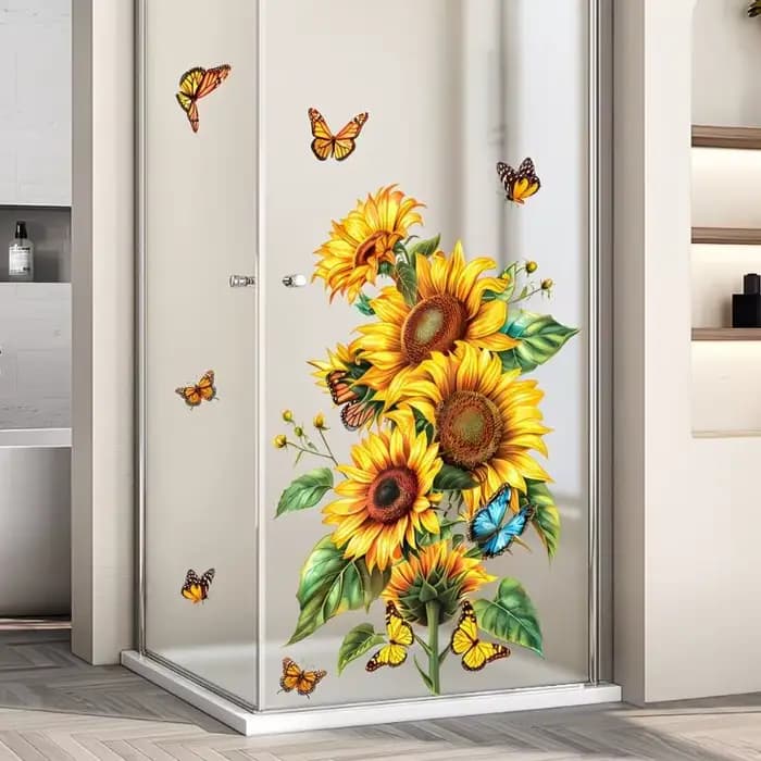 Autocollant mural en verre motif feuille de fleur, amovible, auto-adhésif, en PVC, pour salle de bain, bureau, chambre, décoration intimité