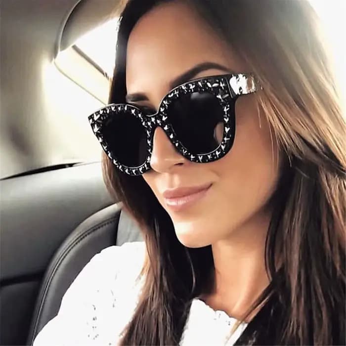 Lunettes de soleil carrées surdimensionnées diamant cristal scintillant pour femmes