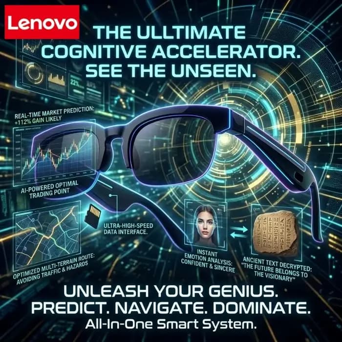 Lunettes intelligentes Lenovo Fashion Touch avec assistant vocal, Bluetooth, contrôle à distance pour la prise de vue, pour hommes et femmes