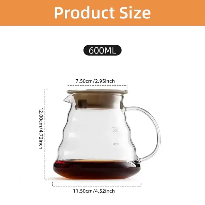 Carafe à café en verre de 600ml, cafetière Standard transparente pour verser sur cafetière