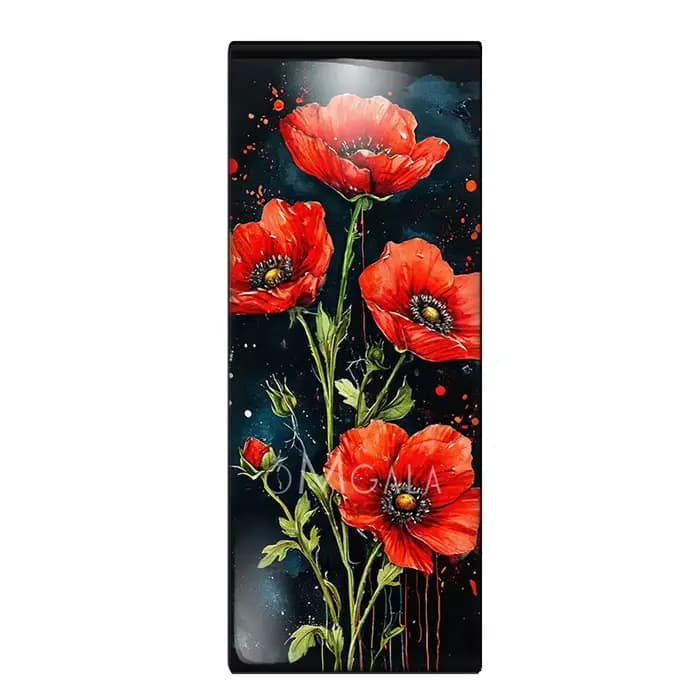 Assortiment de 10x25mm, Cabochons rectangulaires en verre, motifs artistiques de fleurs de pavot rouge, idéal pour la fabrication et l'artisanat de bijoux à faire soi-même, 10 pièces