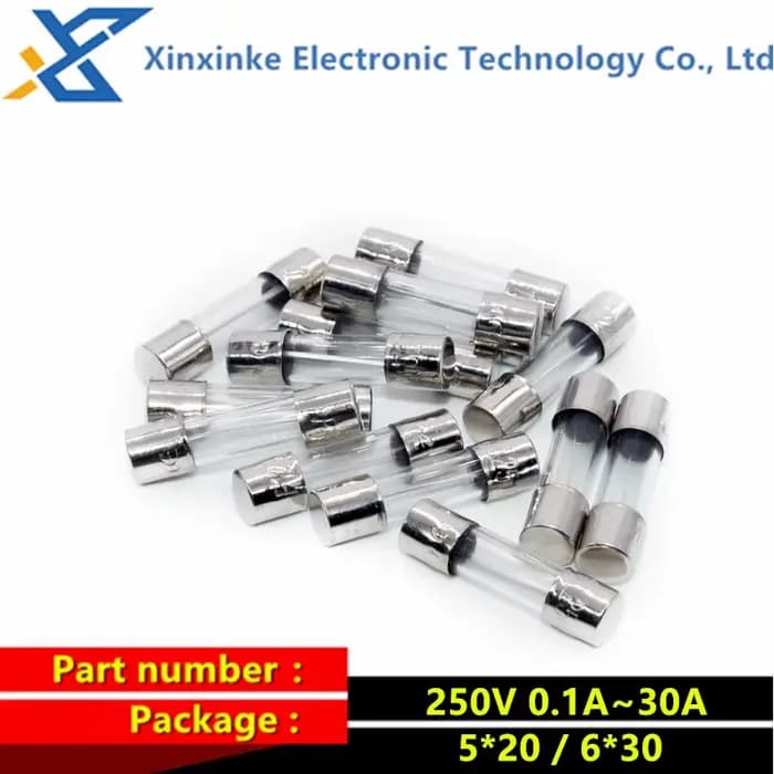 100 pièces 6*30 5*20 fusible en verre à rupture rapide 0.1 ~ 30A 0.2A 0.5A 1A 2A 3A 3.15A 4A 5A 6A 7A 8A 10A 250V 5x20mm 6x30mm Tubes à fusibles en verre