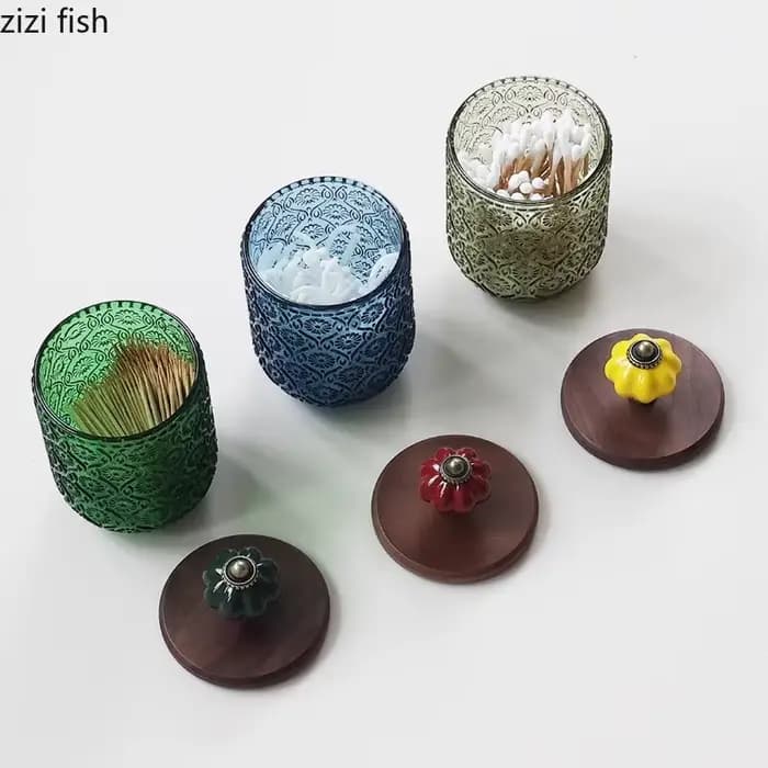 Pot de rangement en verre, pot de coton-tige, bouteille de rangement, porte-cure-dents, boîte de rangement, organisateur de bureau, porte-stylo, pots scellés