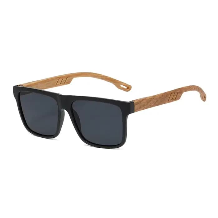 Lunettes de soleil rétro décontractées à monture carrée en bois grainé avec charnières à ressort