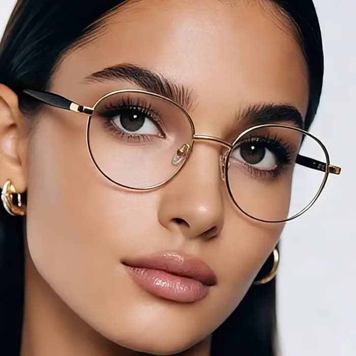 Monture de lunettes ronde en métal tendance pour femmes