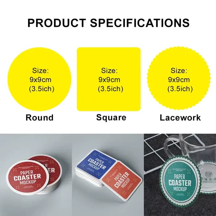 Sous-verres en papier personnalisés (50-200 pièces) avec logo personnalisé, impression couleur recto-verso, pour café, thé au lait, boissons chaudes
