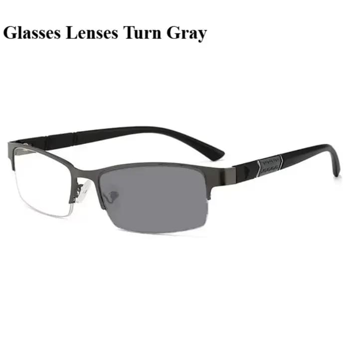 Lunettes de myopie à demi-monture photochromiques pour hommes, verres d'affaires gris 0 ~ -4.0, lunettes légères bloquant la lumière bleue