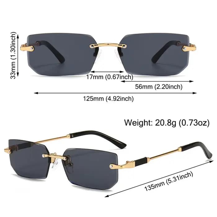 Lunettes de soleil rectangulaires sans monture pour femmes et hommes