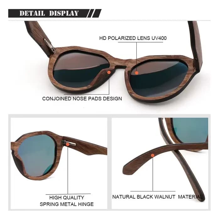 Lunettes de soleil polarisées UV400 en noyer noir avec intercouche