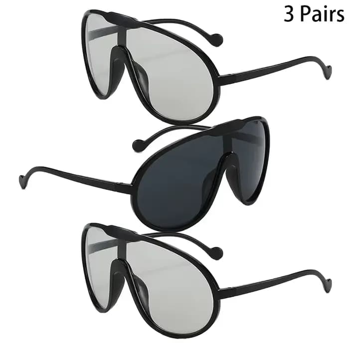 3 paires de lunettes de soleil surdimensionnées pour hommes et femmes