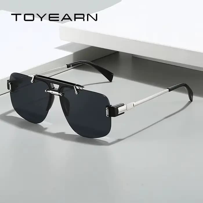 Y2k demi-monture pilote lunettes de soleil femmes pour hommes 2025 Vintage surdimensionné Punk métal marque de luxe