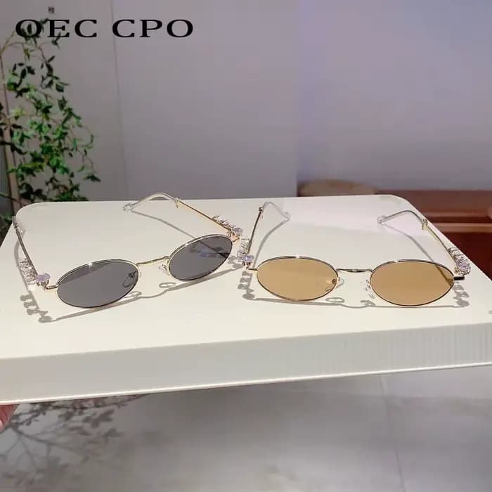 Lunettes de soleil ovales en diamant pour femmes