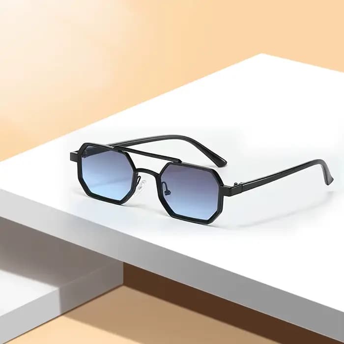 Lunettes de soleil élégantes en métal avec monture bicolore - Verres bleu dégradé