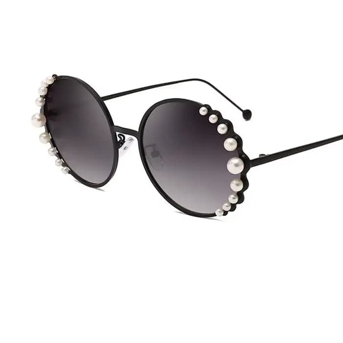 Lunettes de soleil rondes surdimensionnées pour femmes, marque de luxe en perles de styliste, verres transparents élégants, nuances roses pour femmes