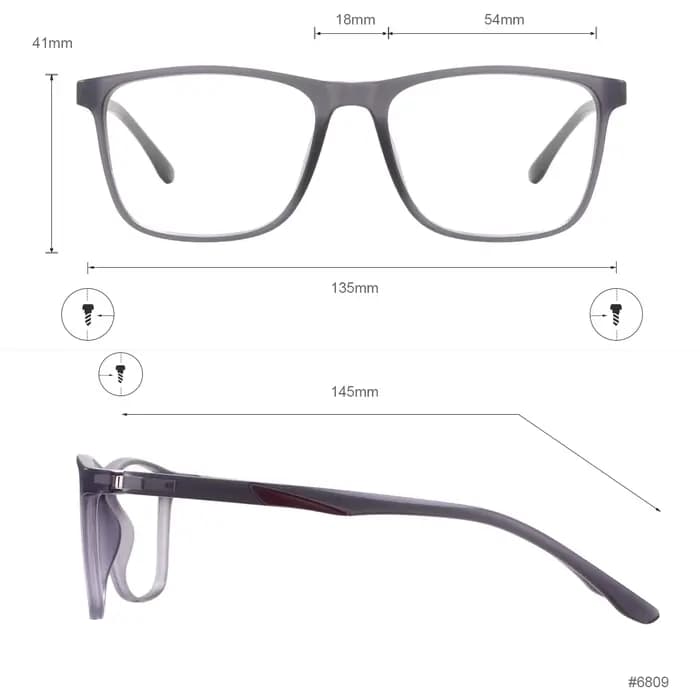 Grand cadre de lunettes rectangulaire TR90 pour hommes et femmes