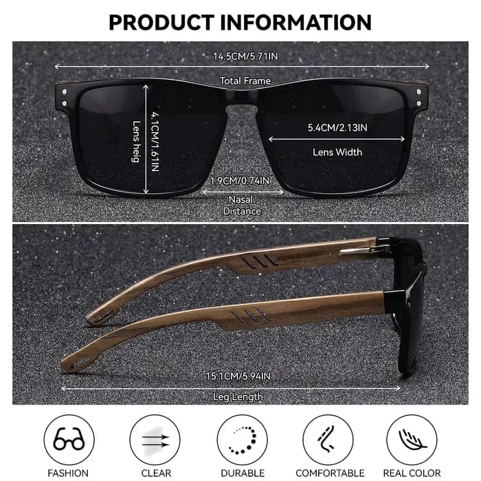 Lunettes de soleil carrées en bois polarisées pour hommes et femmes