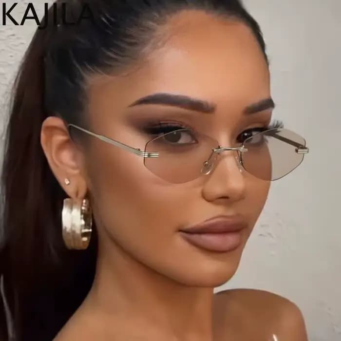 Petites lunettes de soleil hexagonales sans monture pour femmes 2025 – Marque de luxe