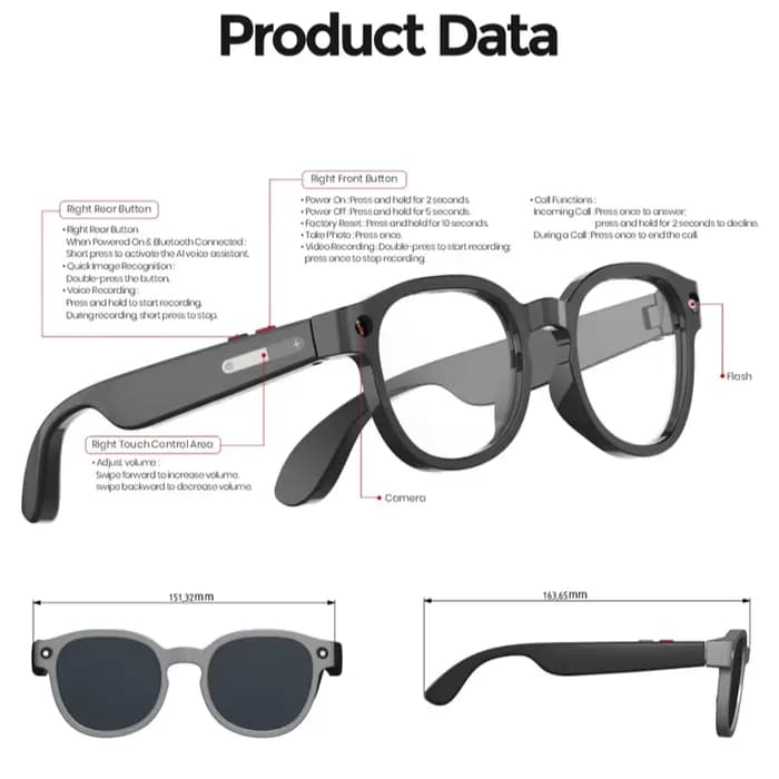 Lunettes Intelligentes AIMB-S1 avec Traduction IA, Caméra HD 8MP, Enregistrement d'Images et Conversations 4K, Lecture de Musique – Nouveauté
