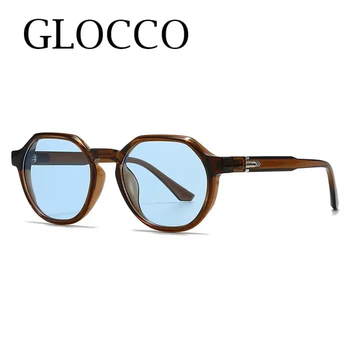 Lunettes de soleil rondes hommes femmes marque de luxe thé bleu Vintage