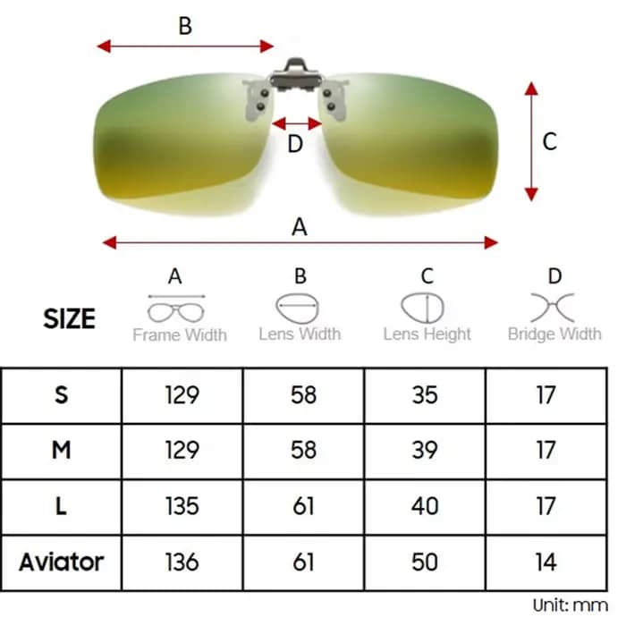 Jour et nuit Flip Up Clip sur lunettes de soleil polarisées conduite Aviation surdimensionné S M L taille jaune vert