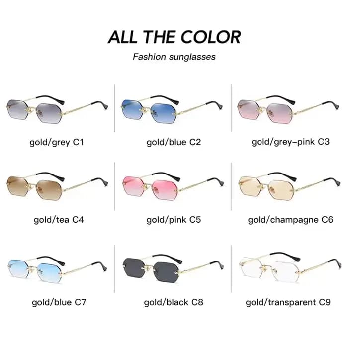 Vintage sans monture polygone lunettes de soleil femmes hommes marque de luxe concepteur populaire voyage petit cadre