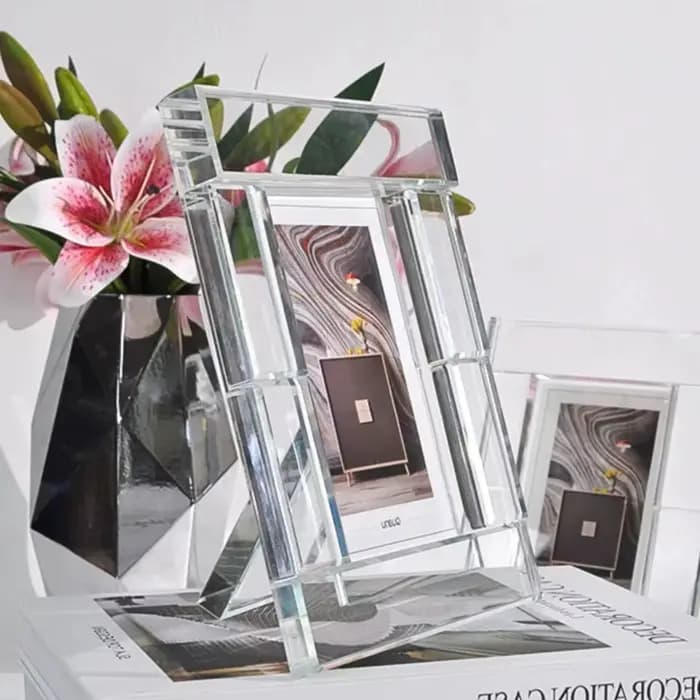 Cadre photo en cristal transparent, cube en verre, support de rangement pour photos, décorations de bureau, ornements décoratifs pour la maison
