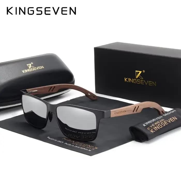 KINGSEVEN aluminium fait à la main en bois de noyer lunettes de soleil hommes haute qualité